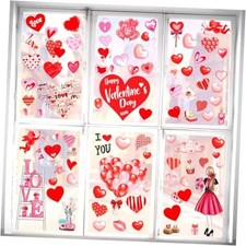 7 Sheets Valentines Window Clings Double-Sided Heart Window Stickers Red Red-1