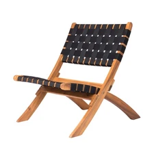 Sava Outdoor Folding Chair | Acacia Wood Construction | Black Woven Webbing S...