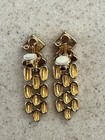 Vintage Swarovski Gold Tone Garnet Earrings Dangle Watch Chain Link Clip-on — photo 4