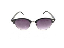 Black/Chrome Round Half Frame Sunglasses With Graduated Polarised Purple Lenses