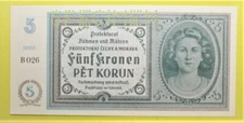 S9 - Bohemia & Moravia 5 Korun 1940 Uncirculated Banknote P. 4 *** SPECIMEN ***