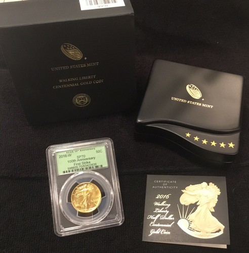 2016-W 1/2 oz Gold Walking Liberty 100th Anniversary PCGS SP70 FS With OGP & COI - Picture 7 of 9