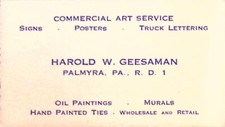 Palmyra PA Commercial Art Service Business Card Vintage
