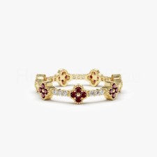 1ct Round Cut Natural Red Garnet & Diamond 14...