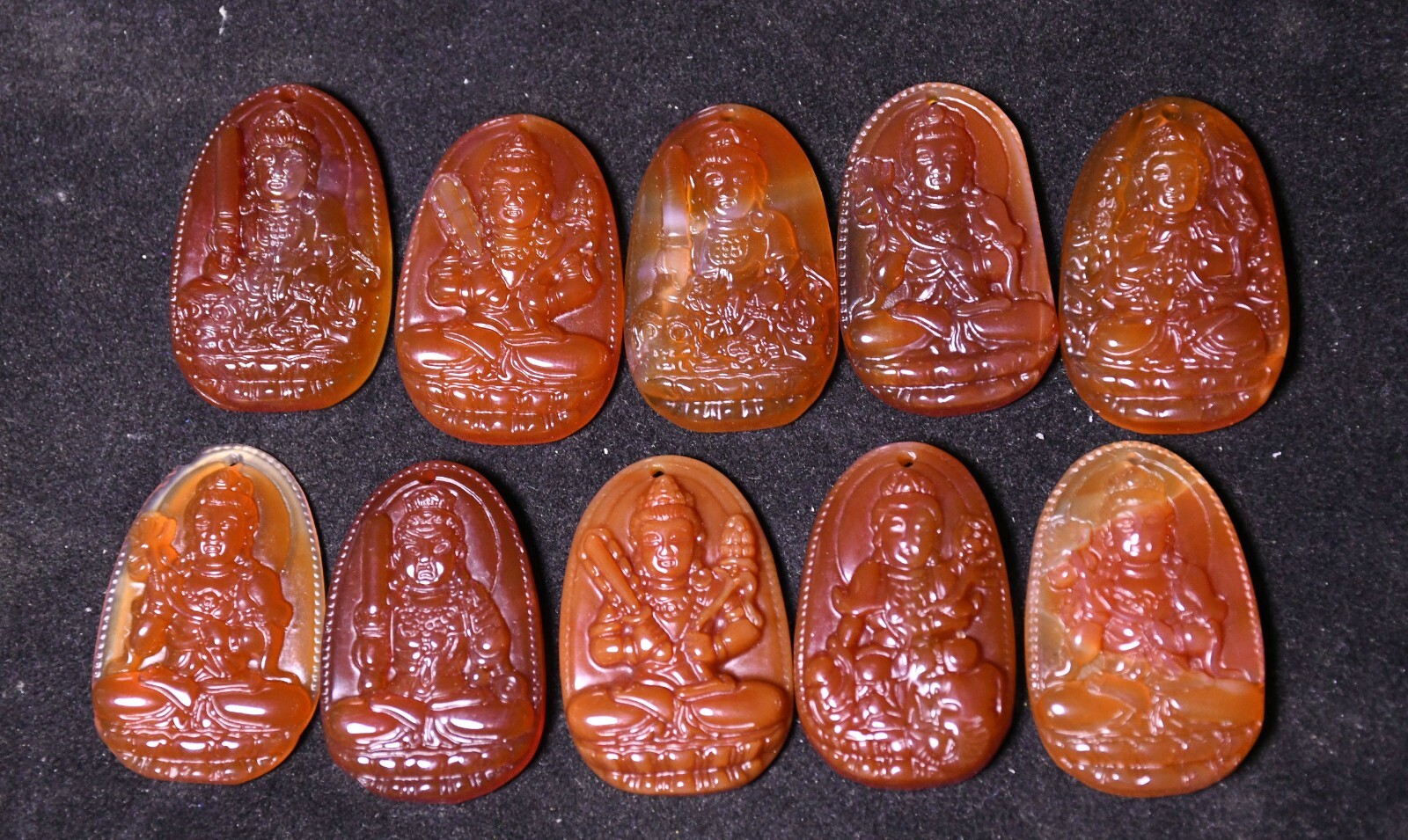 3.8CM Collect Old China Dynasty Agate Onyx Carved Buddha Amulet Pendant Set