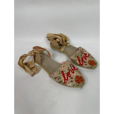 Ellen Degeneres Bohemian Embroidered Love Lace Up Flat Espadrilles Sz 8.5