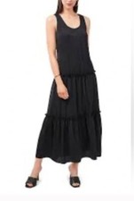 VINCE CAMUTO BLACK LONG DRESS WOMEN MAXI SLEEVELESS RUFFLED TEA LENGTH SIZE- S