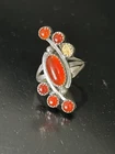 Vintage Ring Size 5.25 Silver Sterling Navajo Red R.B. Mediterranean Coral Zuni