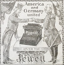 Uncle Sam & German Otto von Bismarck Unite Over JEWETT Typewriter 1899 Print Ad thumbnail