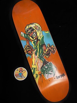 new deal skateboard フラッグ　ポスター　vintage RARE FLOCKED Danny Sargent Iron Maiden New Deal Skateboard Deck