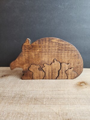  Wooden Pig Puzzle 5 Piece Handmade Vintage Baby Decor Toy