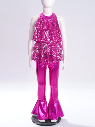 Kids Girls Leotard And Pants Sequin Bodysuit Latin Unitard Metallic Ruffled Hem - Bild 21 von 36