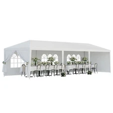 10'x30' Party Tent White Wedding Gazebo Canopy Tent Shelter w/Removable Sidewall