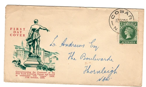 AUSTRALIA 1955 FIRST DAY COVER FIRST STAMP SOUTH AUSTRALIA