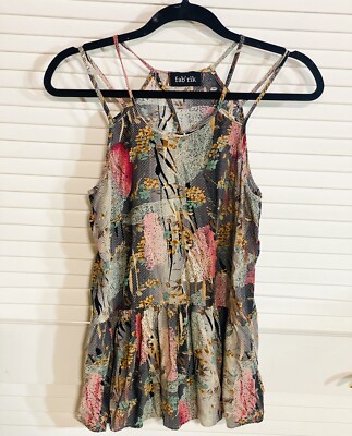 Fab rik Sleeveless Blouse 30  Chest 21  Length Floral Women M Ruffle Hem Fall
