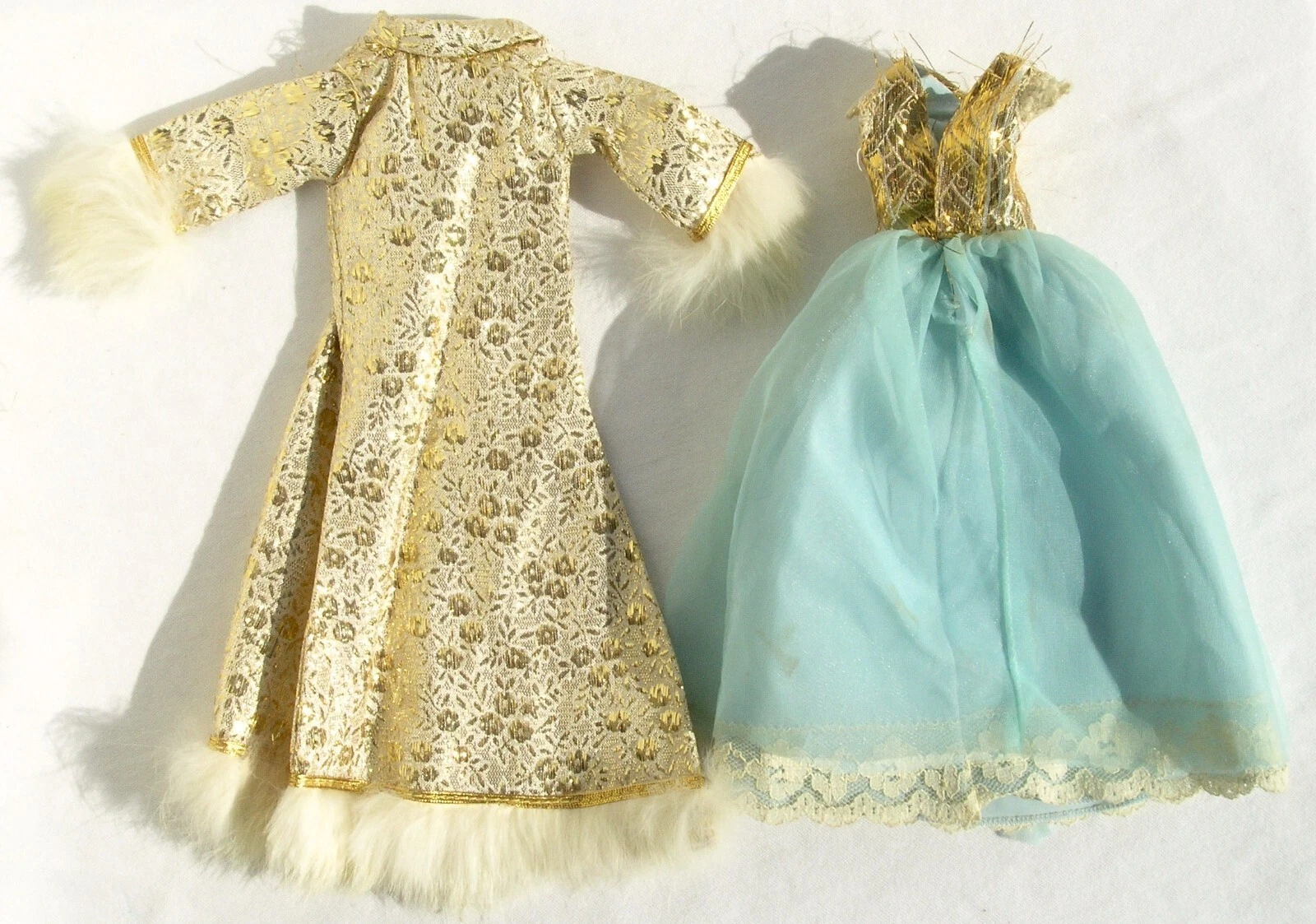  vintage barbie clone metallic thread brocade satin dresses 