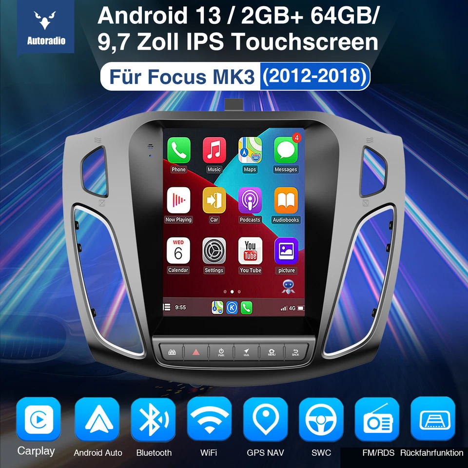 9.7" Apple CarPlay Android 13 Autoradio GPS AHD Kamera Für Fürd Focus MK3 12-18 - Bild 2 von 4