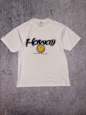 Hanes Hawaii Surf Tee White Smile T-Shirt HanesHeavyweight Vintage 90s Rare Y2K