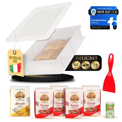 DELICRET THE DELICATE SECRETS OF THE WORLD 4x Farina Pizza Caputo + 1x Semola + 1x Lievito Secco + 1 Scatola con Coperchio e Spatola
