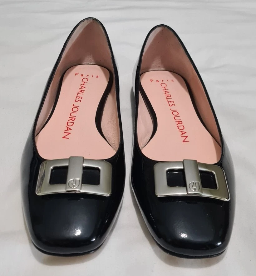 JORDAN Charles Jourdan ballerine piatte scarpe slip on in pelle verniciata nere uk 3 5 eu 36