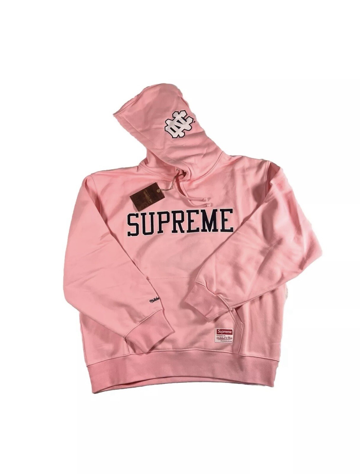 Size Large - Supreme FW24 Mitchell & Ness NCAA UNC Hooded Sweatshirt (Pink)