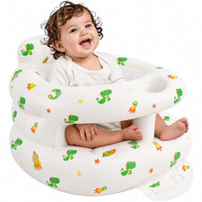 Inflatable Baby Seat with Built-In Pump and Back Support, Green Dinosaur