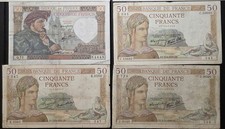 France 50 Francs Cérès & Jacques Coeur, LOT 4 banknotes 1935 1938, 1939, 1941