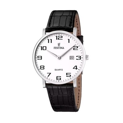 Festina Herren klassische schwarze Lederband weißes Zifferblatt Uhr F16476/1