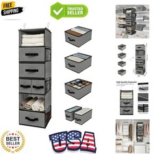 Portable 6 Shelf Closet Organizer with Removable Drawers & Side Pockets - Gray