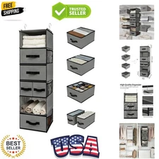 Portable 6 Shelf Closet Organizer with Removable Drawers & Side Pockets - Gray