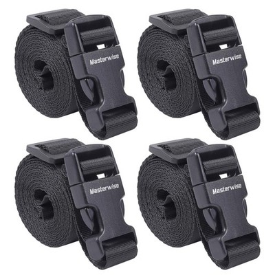 Masterwise Buckle Straps with Clips, Adjustable Nylon Straps Black 4 Pack (6 x1)