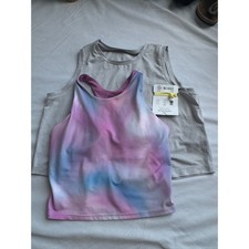 Athleta Girl Set of 2 Long Distance Bra Tie Dye Uptempo Midi Tank Grey L 12