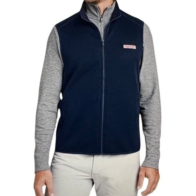 Vineyard Vines Men's Navy Blank Fleece Harbor Vest Zip Gilet Outerwear M NWT