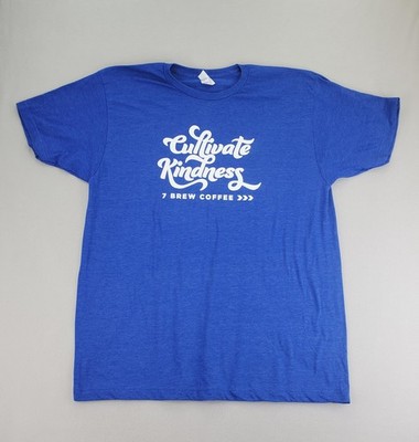 7 Brew Coffee Cultivate Kindness Unisex Shirt XXL 2XL Blue Tultex Ring Spun NEW