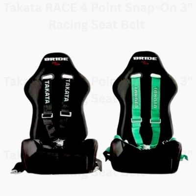TAKATA Green 4 Point Snap-On 3'' With Camlock Racing Seat Belt Harness UNIVERSAL