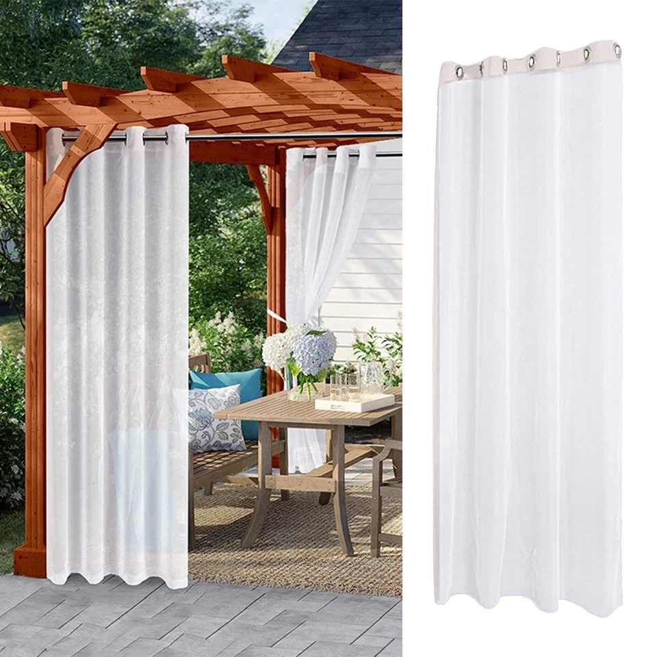 Patio Extérieur Rideau, Blanc Voilage Rideau Drapé Étanche Fenêtre Rideaux - Photo 1/1