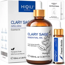 HIQILI Clary Sage Essential Oil 3.38oz for Diffuser Sleep Calm Massage Use