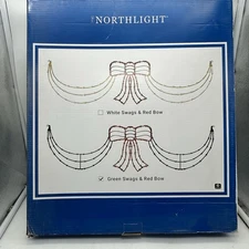 Northlight 3-Piece Lighted Red and Green Bow Swag Christmas Decoration Excellent