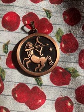 Copper Sagittarius Zodiac Sign Astrology Horoscope Round Pendant with Brown Cord