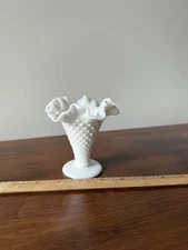 Fenton 3.5” WHMG Cone Vase Ruffled And Crimped