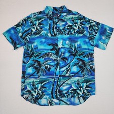 Jams World Blue Moon Hawaiian Shirt Mens Large Rayon Aloha Floral Made In Hawaii