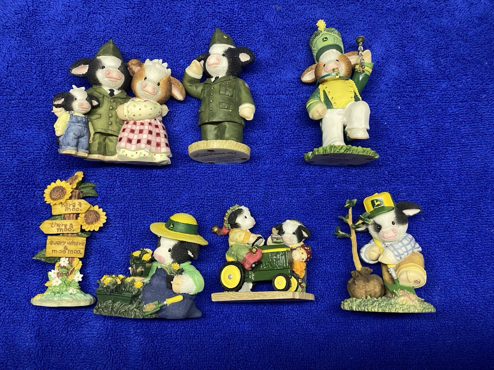 Enesco Mary's Moo Moos Cow Figurines Military John Deer Lot Of 7