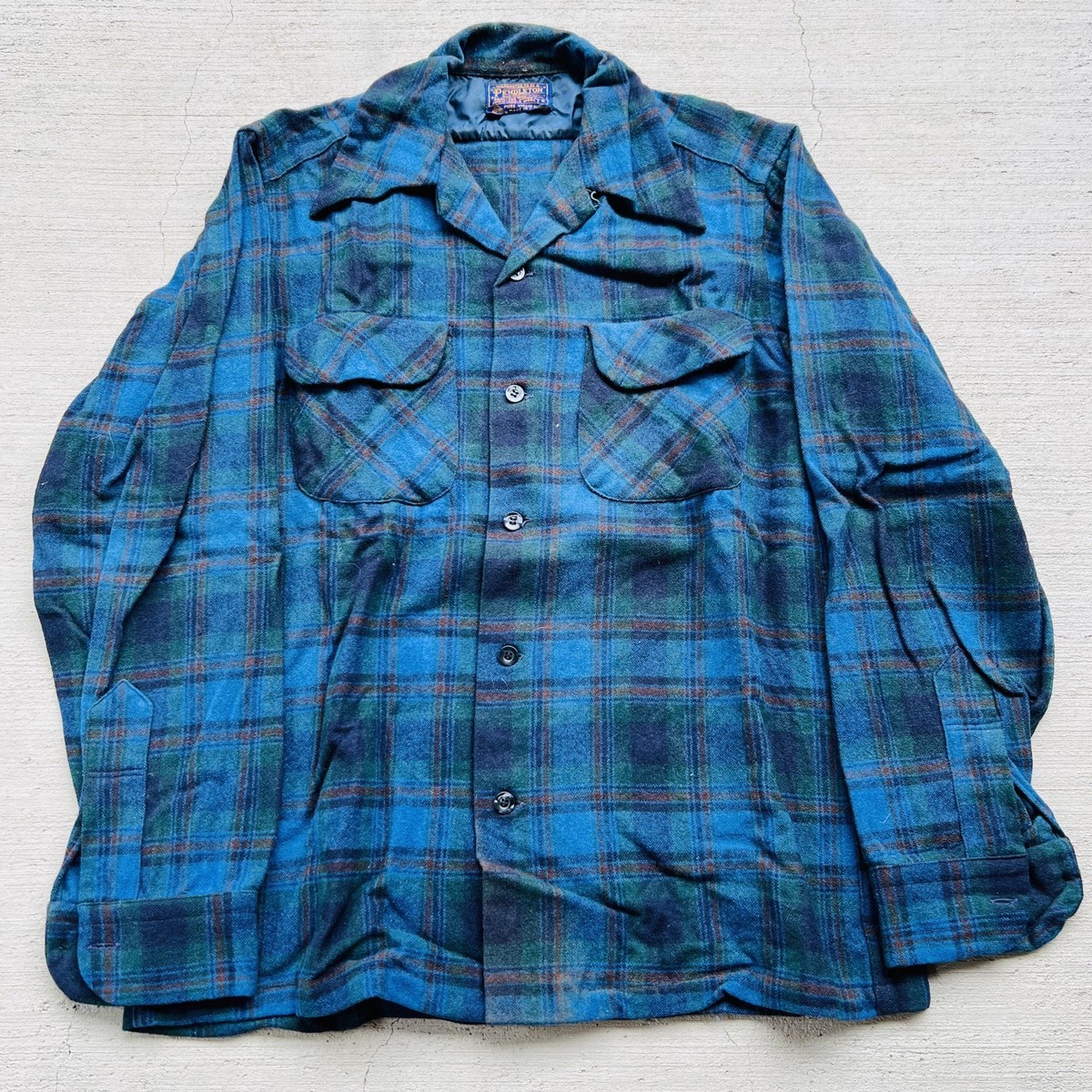 Vintage 1960's Pendleton Wool Board Shirt Mens Sz S Loop Button