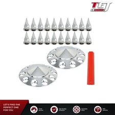 Front Hub Cover Set Chrome For Semi Truck Wheel Cover 33mm Nut Covers Spiked