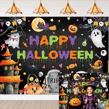 Happy Halloween Banner Backdrop for Kids 7x5FT Cute Ghost Pumpkin