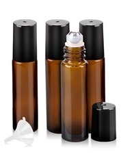 4 Pack Essential Oil Roller Bottles, 10ml Refillable Amber Glass Roller Bottl...