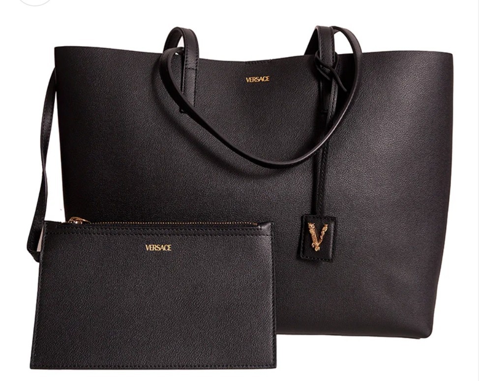 Versace Women's Black Leather Tote Shoulder Handbag Bag