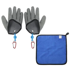 1 Pair Puncture Resistant Fishing Gloves with Magnet Release Towel Grey