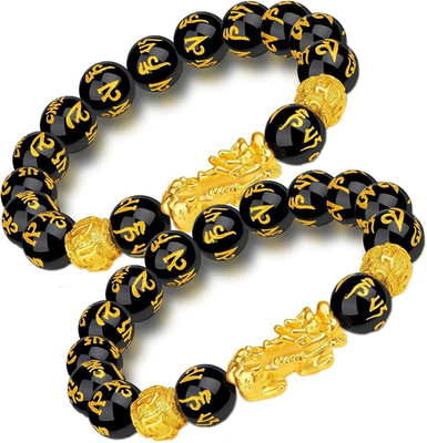 Fengshui Armband für Wohlstand und Glück schwarzer Obsidian Pixiu Buddha Perlen 