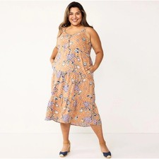 New Sonoma Womens 2X Dress Plus Size Tiered Maxi Floral Linen Spring Summer Tank